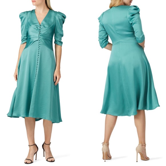 Jonathan Simkhai Ruched V-Neck Button Dress 8 - Picture 2 of 12